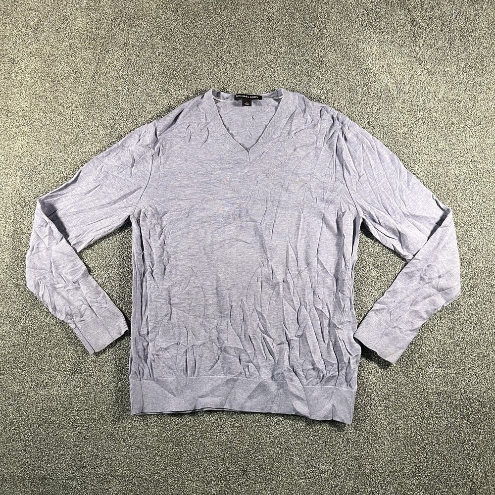 Michael Kors Mens Large Purple V Neck Lightweight Sweater Long Sleeve Pullover